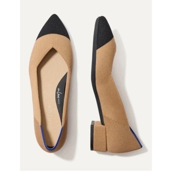 Rothys Size 8.5 The High Point Heels Wren Captoe Camel Black Colorblock Pumps - Picture 1 of 12